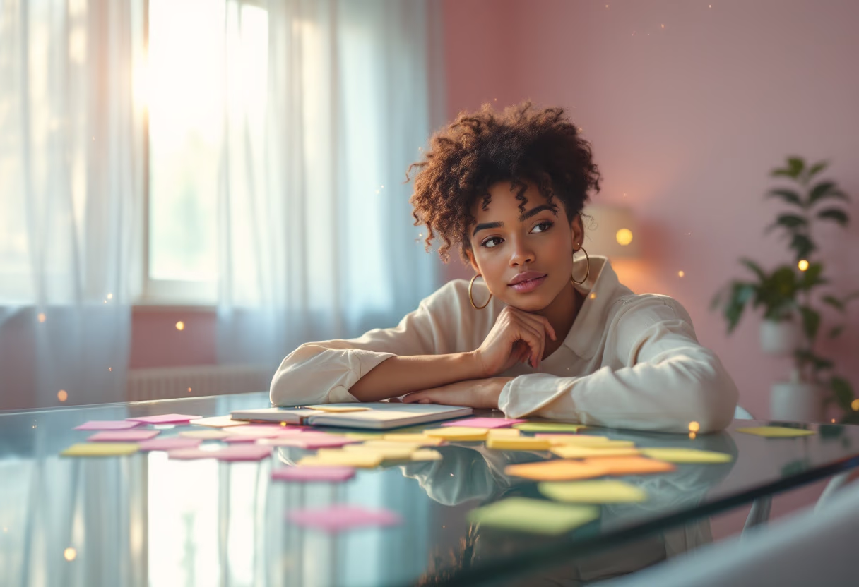 image of a woman looking for answers with AI astrology